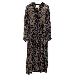 Miss June Paisley Print Long Dress in Black/Purple Size O/S Large
